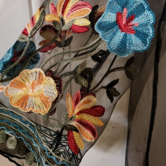 Floral Embroidered Sheer Dress Overlay or Swim Cover XS - Picture 3 of 7